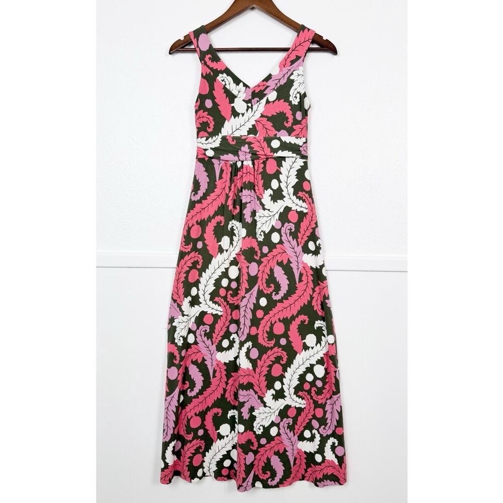 Boden Tropical Floral Twist Front Maxi Dress 6 P Olive Pink Sleeveless Resort - Picture 5 of 8